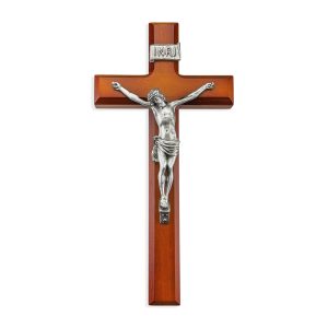 11" Twotone Wood Wall Crucifix with Genuine Silver Pewter Corpus
