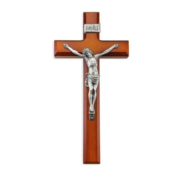 11" Twotone Wood Wall Crucifix with Genuine Silver Pewter Corpus