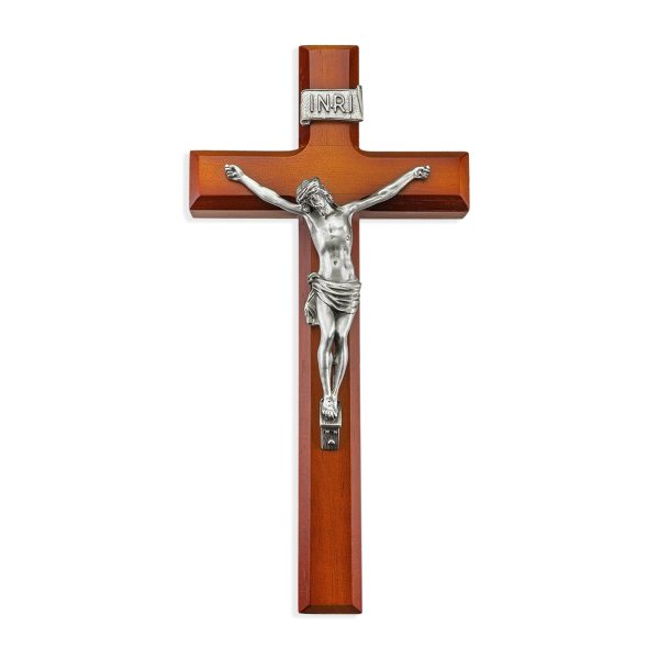 11" Twotone Wood Wall Crucifix with Genuine Silver Pewter Corpus
