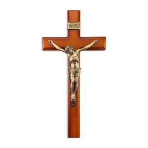 12" Twotone Wood Wall Crucifix with Genuine Bronze Pewter Corpus