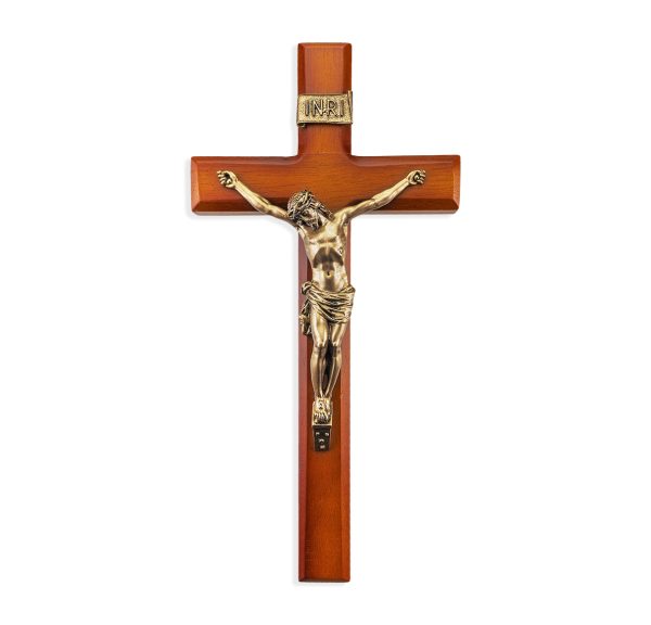 12" Twotone Wood Wall Crucifix with Genuine Bronze Pewter Corpus