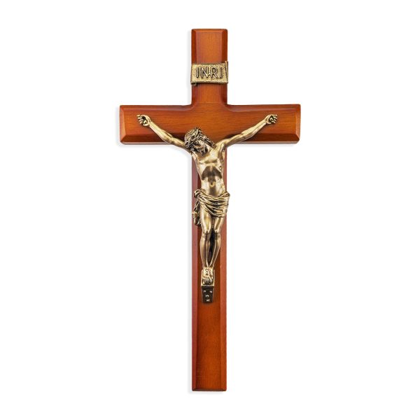 12" Twotone Wood Wall Crucifix with Genuine Bronze Pewter Corpus
