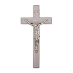 12" Camtry Gray Wood Wall Crucifix with Genuine Silver Pewter Corpus