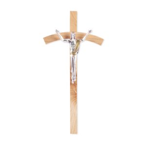 8" Oak Wood Wall Crucifix with Silver Plated Jesus Figure
