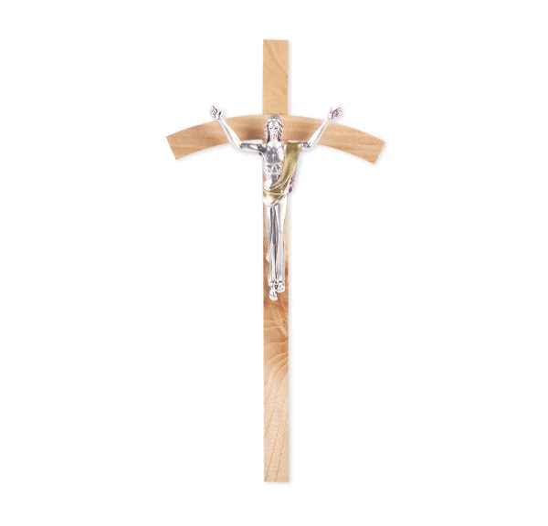 8" Oak Wood Wall Crucifix with Silver Plated Jesus Figure