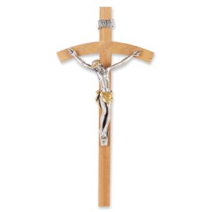 8" Oak Wood Wall Crucifix with Silver Plated Corpus