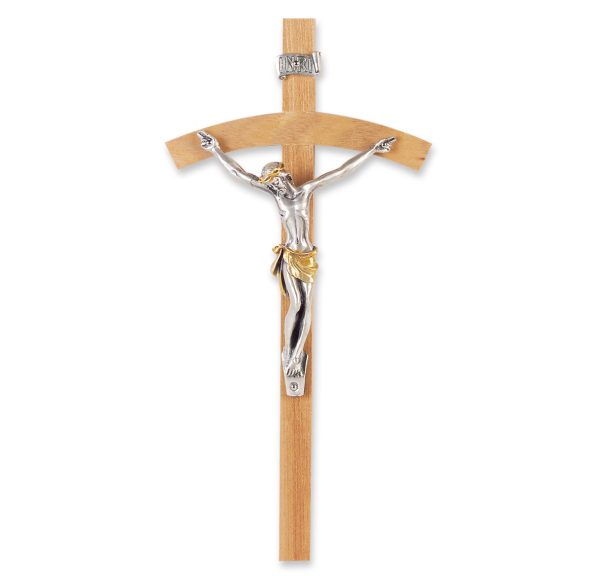 8" Oak Wood Wall Crucifix with Silver Plated Corpus