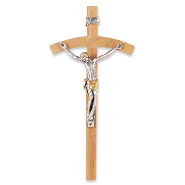 8" Oak Wood Wall Crucifix with Silver Plated Corpus