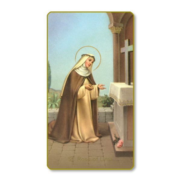 Saint Rose of Lima Gold Edge Blank Paper Prayer Card (pack of 100)