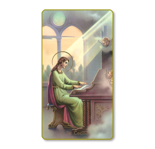 Saint Cecilia Gold Edge Blank Paper Prayer Card (pack of 100)