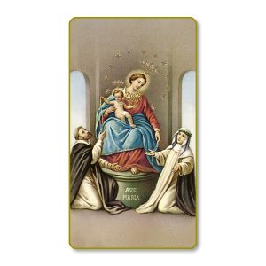 Our Lady of the Rosary Gold Edge Blank Paper Prayer Card (pack of 100)