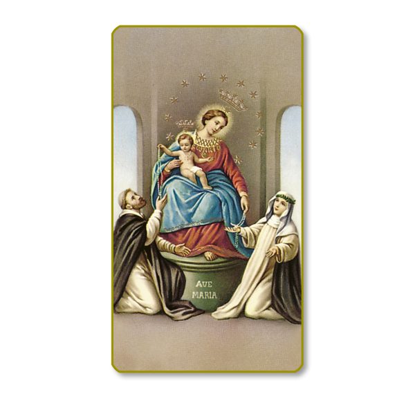Our Lady of the Rosary Gold Edge Blank Paper Prayer Card (pack of 100)