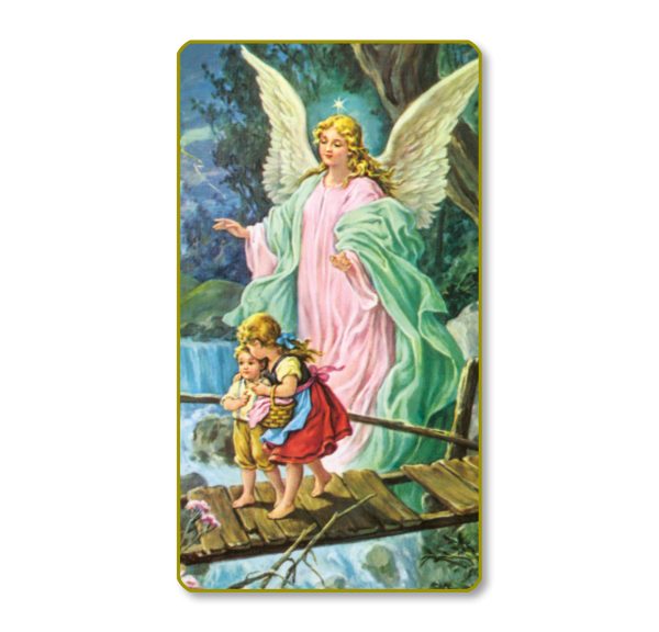 Guardian Angel Crossing the Bridge Gold Edge Blank Paper Prayer Card (pack of 100)