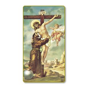 Crucifixion with Saint Francis Gold Edge Blank Paper Prayer Card (pack of 100)