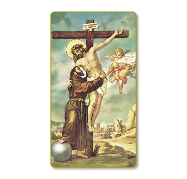 Crucifixion with Saint Francis Gold Edge Blank Paper Prayer Card (pack of 100)