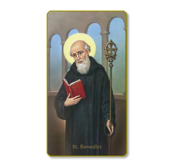 Saint Benedict Gold Edge Blank Paper Prayer Card (pack of 100)
