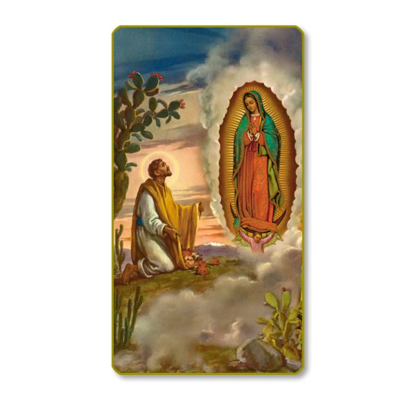 Saint Juan Diego with Our Lady of Guadalupe Gold Edge Blank Paper Prayer Card (pack of 100)