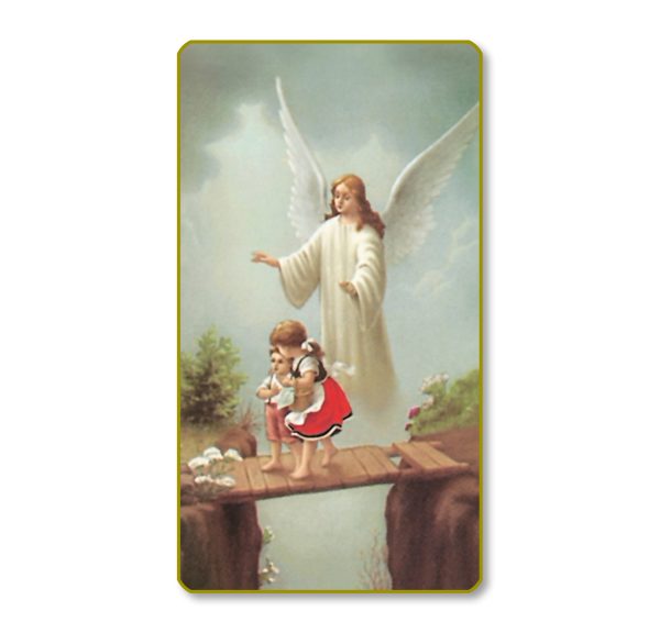 Guardian Angel Crossing the Bridge Gold Edge Blank Paper Prayer Card (pack of 100)