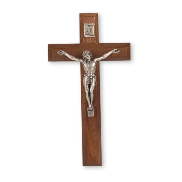 7" Genuine Walnut Wall Crucifix with Silver Plated Corpus