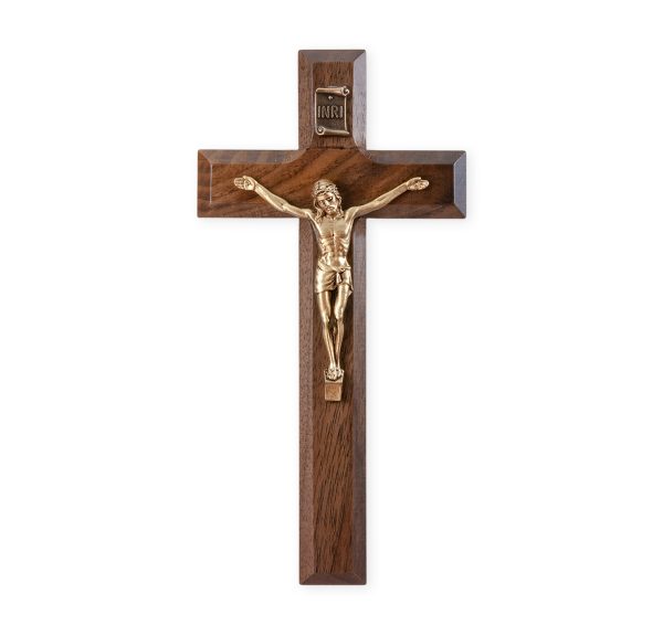7" Genuine Walnut Crucifix with Genuine Bronze Pewter Corpus