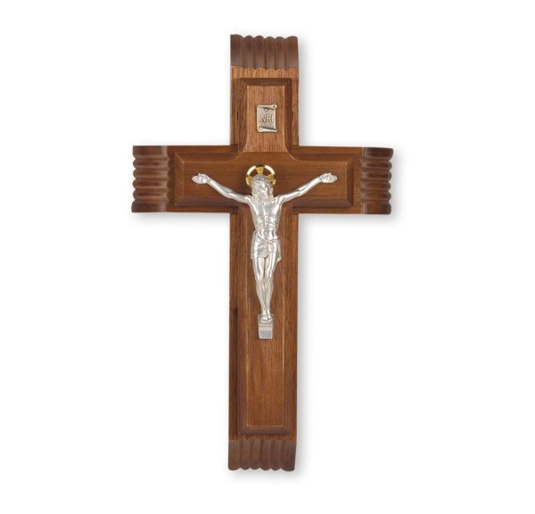 10" Genuine Walnut Sick Call Crucifix with Silver Plated Corpus