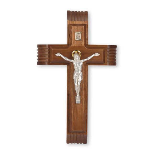 10" Genuine Walnut Sick Call Crucifix with Silver Plated Corpus