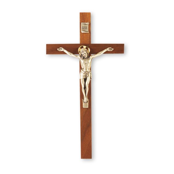 9" Genuine Walnut Wall Crucifix with Silver Plated Corpus