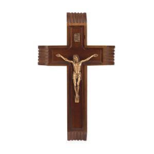 10" Genuine Walnut Wood Sick Call Crucifix with Genuine Bronze Pewter Corpus