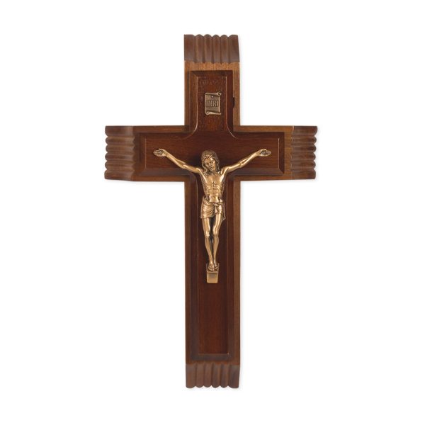 10" Genuine Walnut Wood Sick Call Crucifix with Genuine Bronze Pewter Corpus
