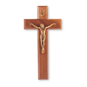 9" Genuine Walnut Wall Crucifix with Genuine Bronze Pewter Corpus
