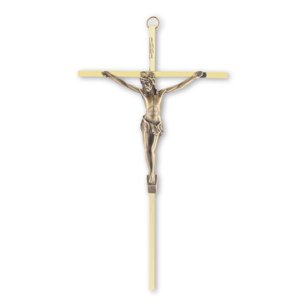 10" Brass Finish Wall Crucifix with Silver Plated Corpus
