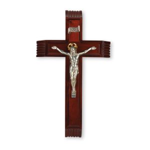 12" Dark Cherry Wood Sick Call Crucifix with Silver Plated Corpus