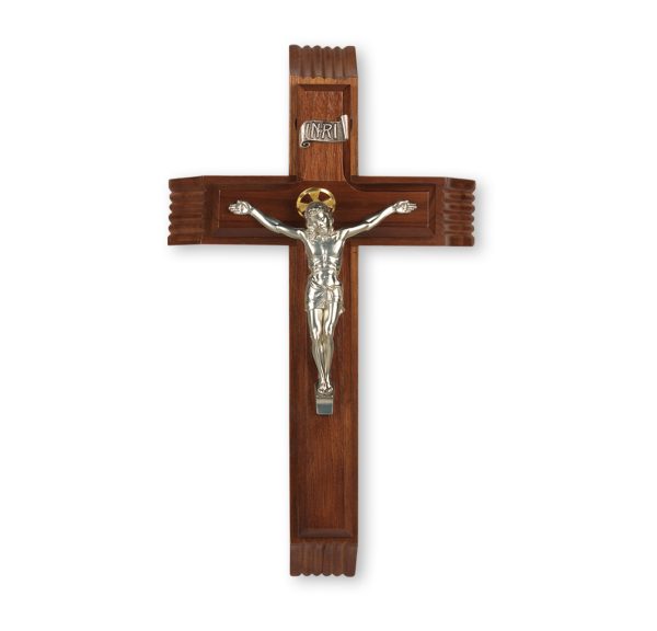 12" Walnut Wood Sick Call Crucifix with Silver Plated Corpus