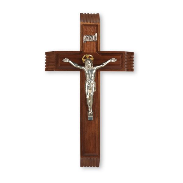 12" Walnut Wood Sick Call Crucifix with Silver Plated Corpus