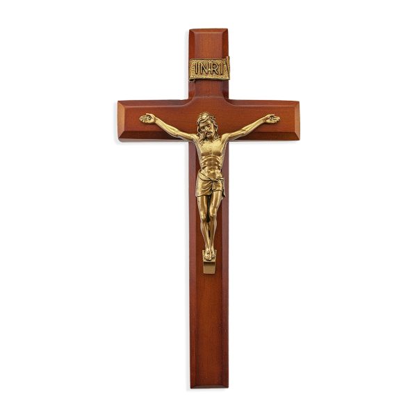 11" Twotone Wood Wall Crucifix with Genuine Bronze Pewter Corpus