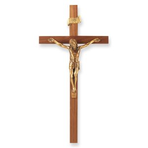 11" Genuine Walnut Wood Wall Crucifix with Genuine Bronze Pewter Corpus