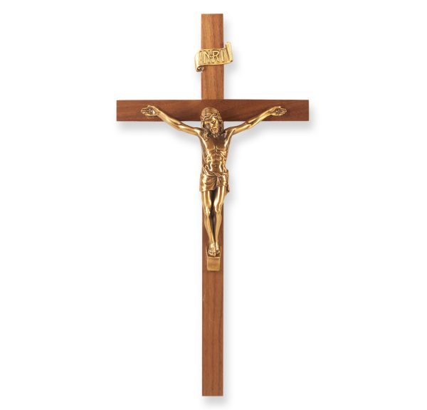 11" Genuine Walnut Wood Wall Crucifix with Genuine Bronze Pewter Corpus