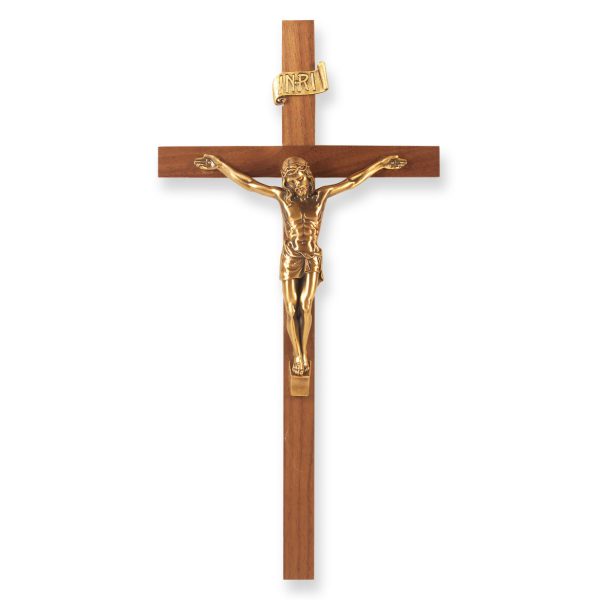 11" Genuine Walnut Wood Wall Crucifix with Genuine Bronze Pewter Corpus