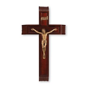 12" Dark Cherry Wood Sick Call Crucifix with Genuine Bronze Pewter Corpus