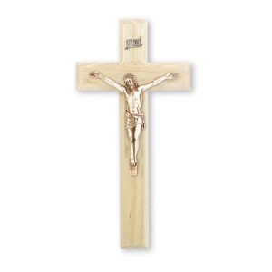10" Oak Wood Wall Crucifix with Genuine Bronze Pewter Corpus