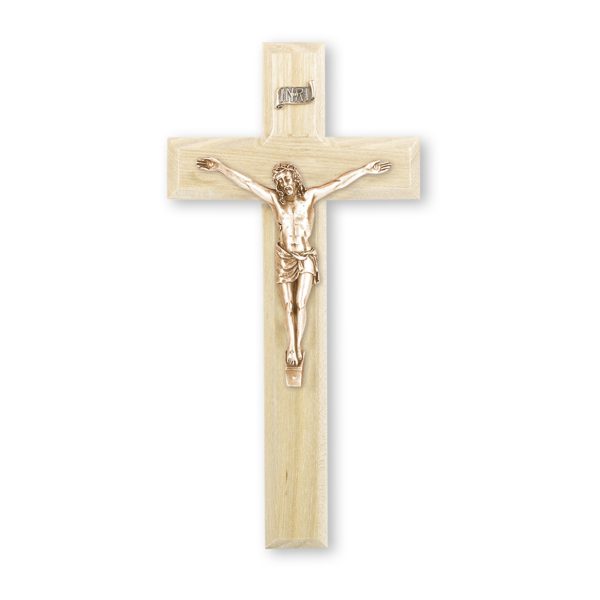 10" Oak Wood Wall Crucifix with Genuine Bronze Pewter Corpus