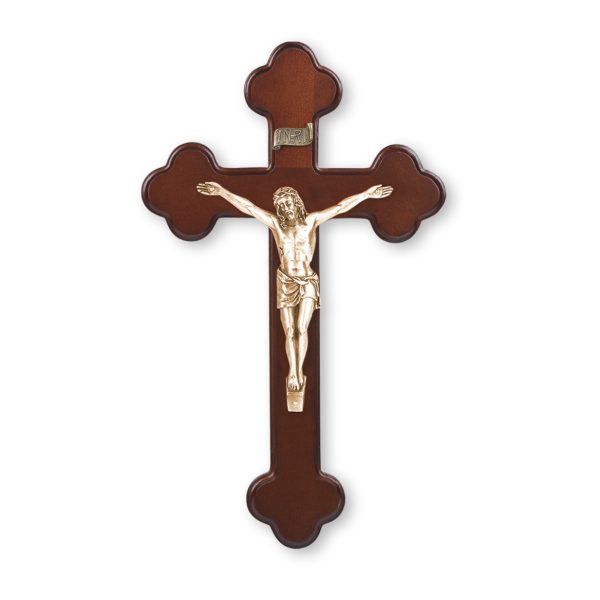10" Dark Cherry Wood "Latin Style" Wall Crucifix with Genuine Bronze Pewter Corpus