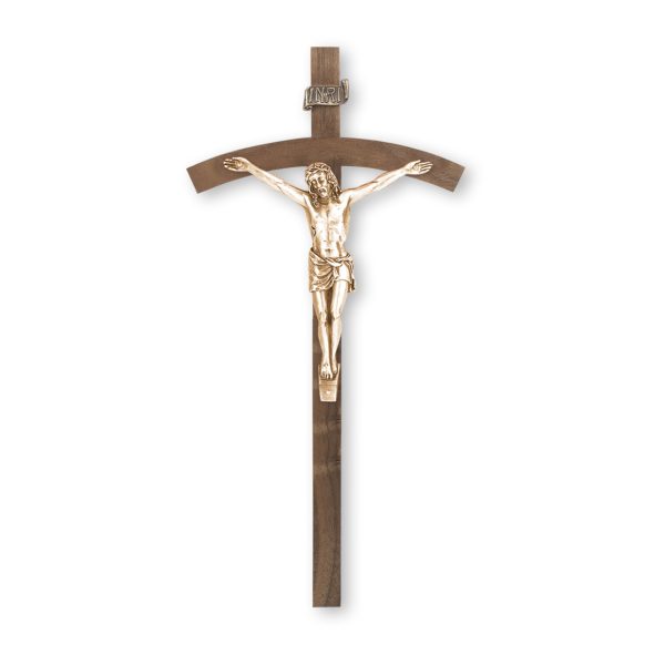 10" Walnut Wood Wall Crucifix with Genuine Bronze Pewter Corpus