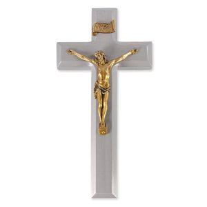 9" Camtry Gray Wood Wall Crucifix with Genuine Bronze Pewter Corpus