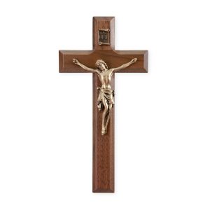 7" Genuine Walnut Wall Crucifix with Genuine Bronze Pewter Corpus