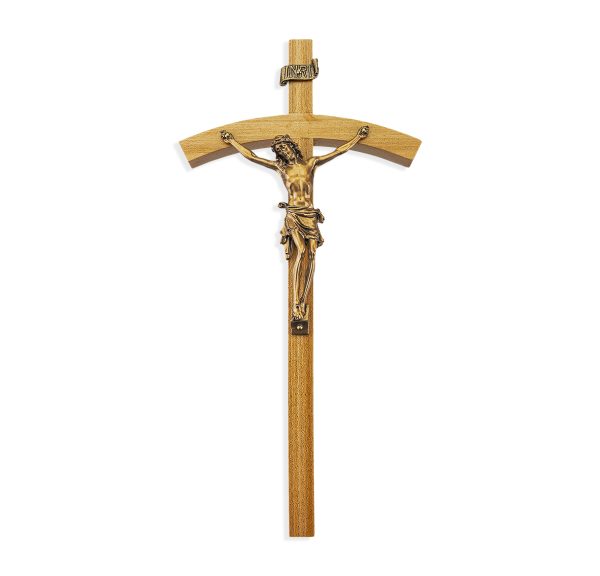 10" Oak Wood Wall Crucifix with Genuine Bronze Pewter Corpus