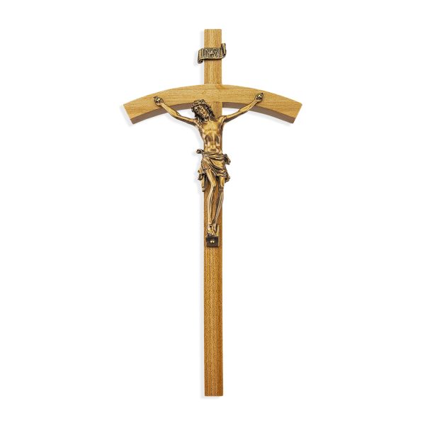 10" Oak Wood Wall Crucifix with Genuine Bronze Pewter Corpus