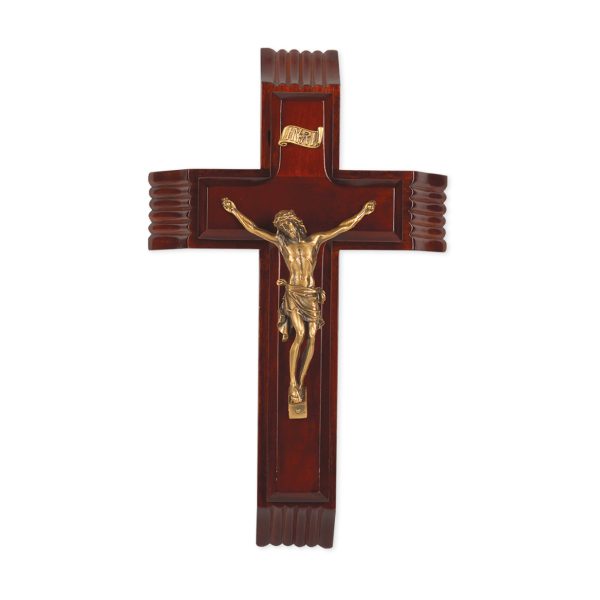 10" Dark Cherry Wood Sick Call Crucifix with Genuine Bronze Pewter Corpus