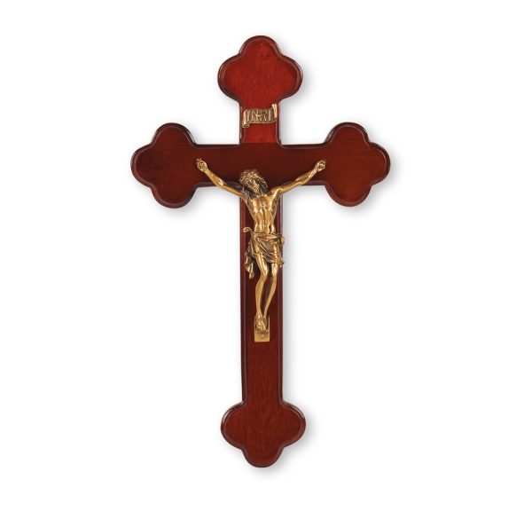 10" Dark Cherry Wood "Latin Style" Wall Crucifix with Genuine Bronze Pewter Corpus