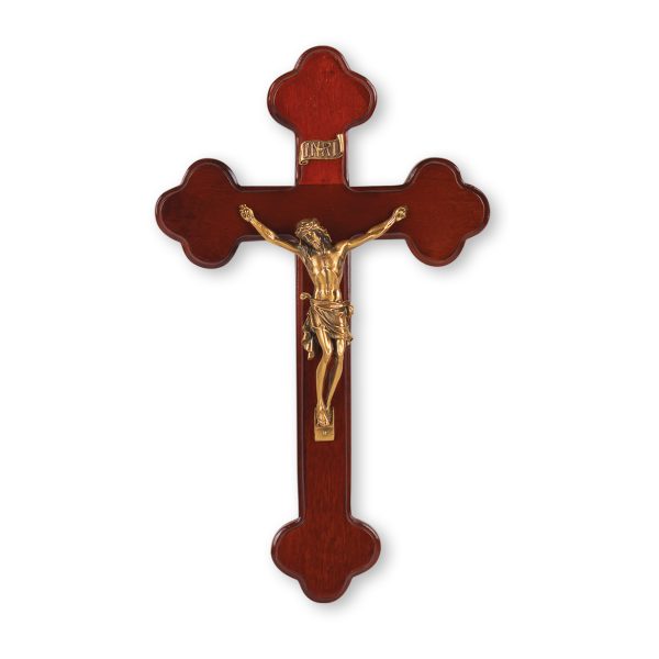 10" Dark Cherry Wood "Latin Style" Wall Crucifix with Genuine Bronze Pewter Corpus